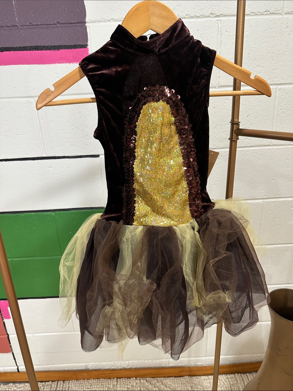 Kids Brown and Gold Tulle Monkey Dance Costume